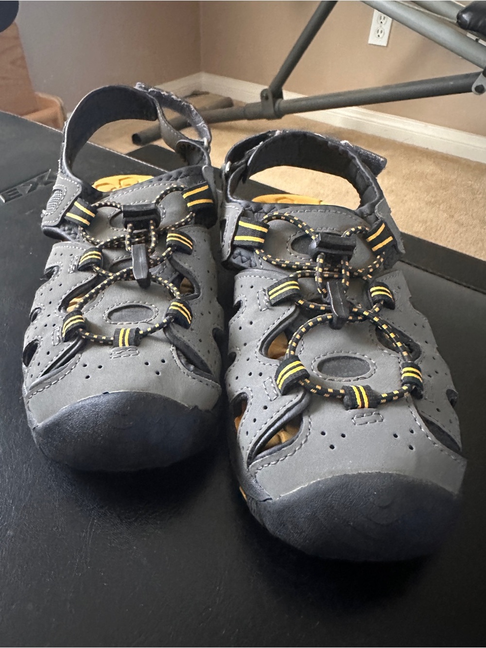 Kids Grey Outdoor Sandal with Yellow Accent